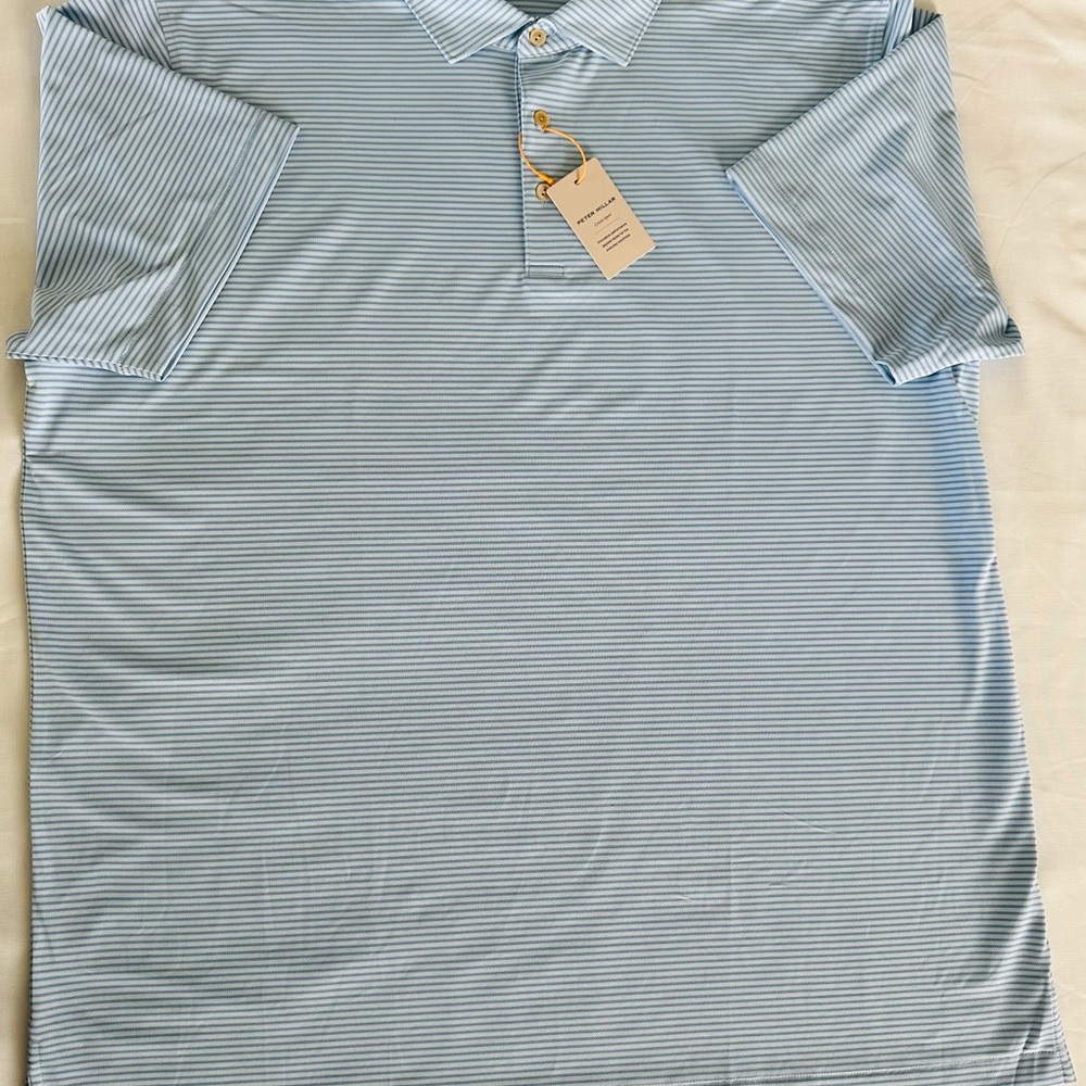 Peter Millar Men's Blue Striped Polo Golf Shirt XXL 2XL NEW W/ Tags